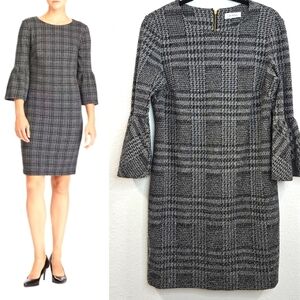Calvin Klein Womens Elegant Black and Gray Plaid Dress Size M